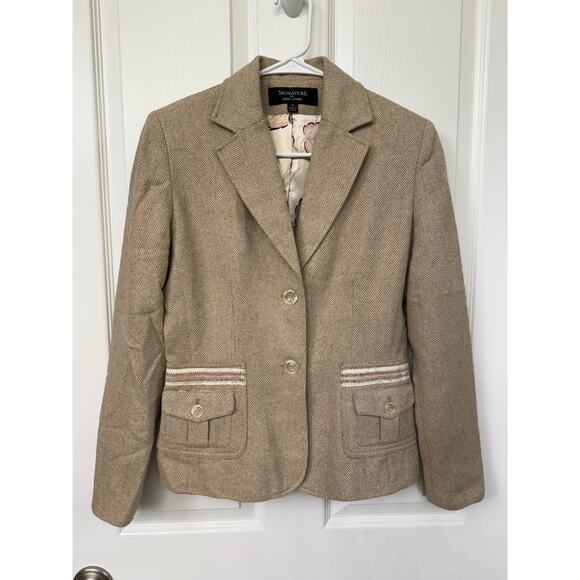 Signature by Larry Levine Jackets & Blazers - Signature by Larry Levine 6 wool blend tan beige brown blazer gold speck satin